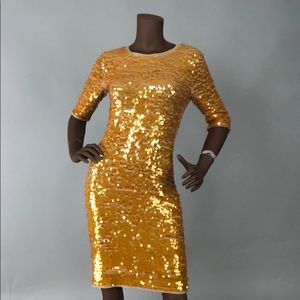 BCBGMaxAzria gold sequined Marta dress, NWOT